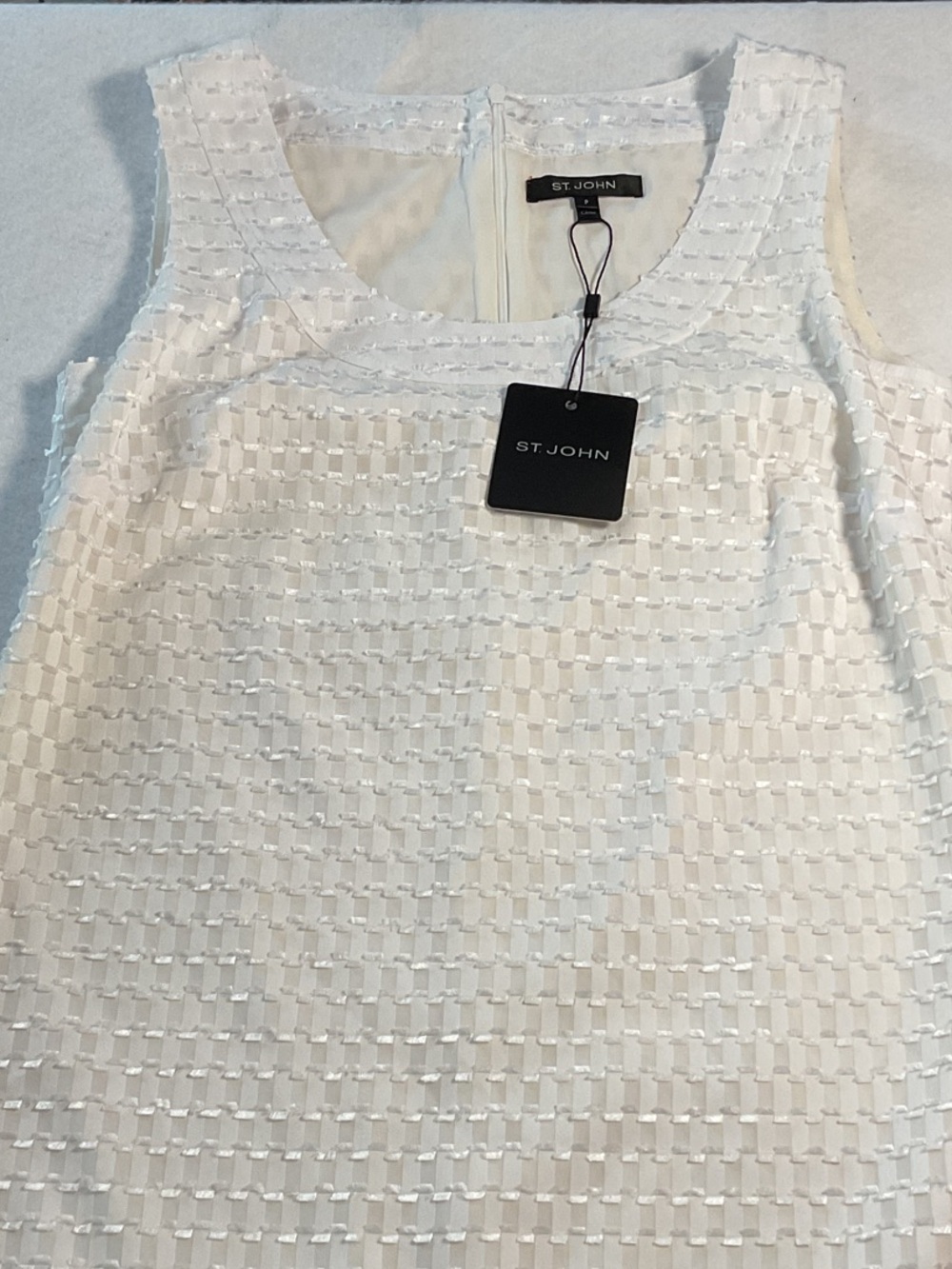 St. John Cream Woven-Texture Sleeveless Tank
